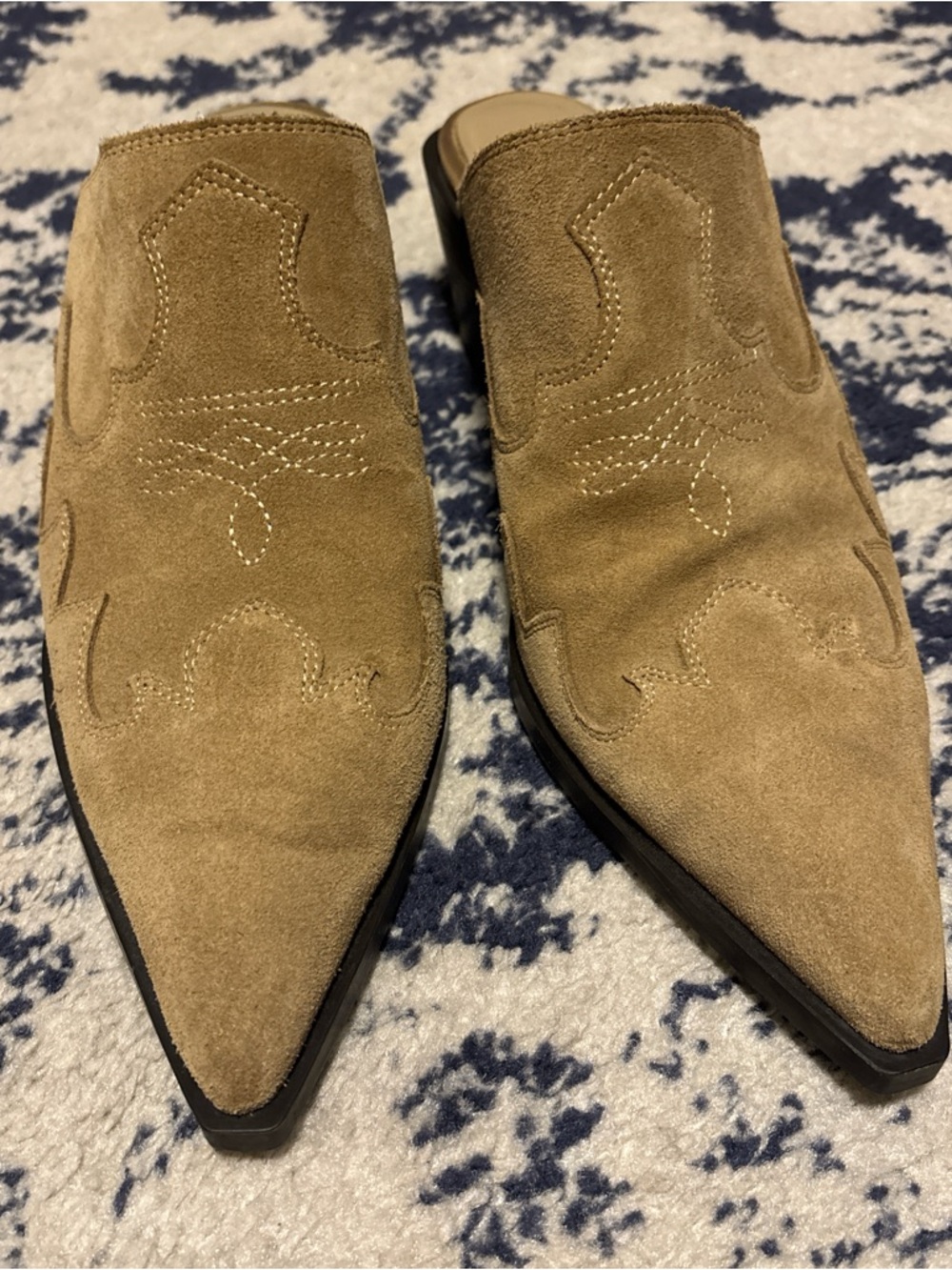 Zara Suede Pointed Toe Mule Clogs in Tan